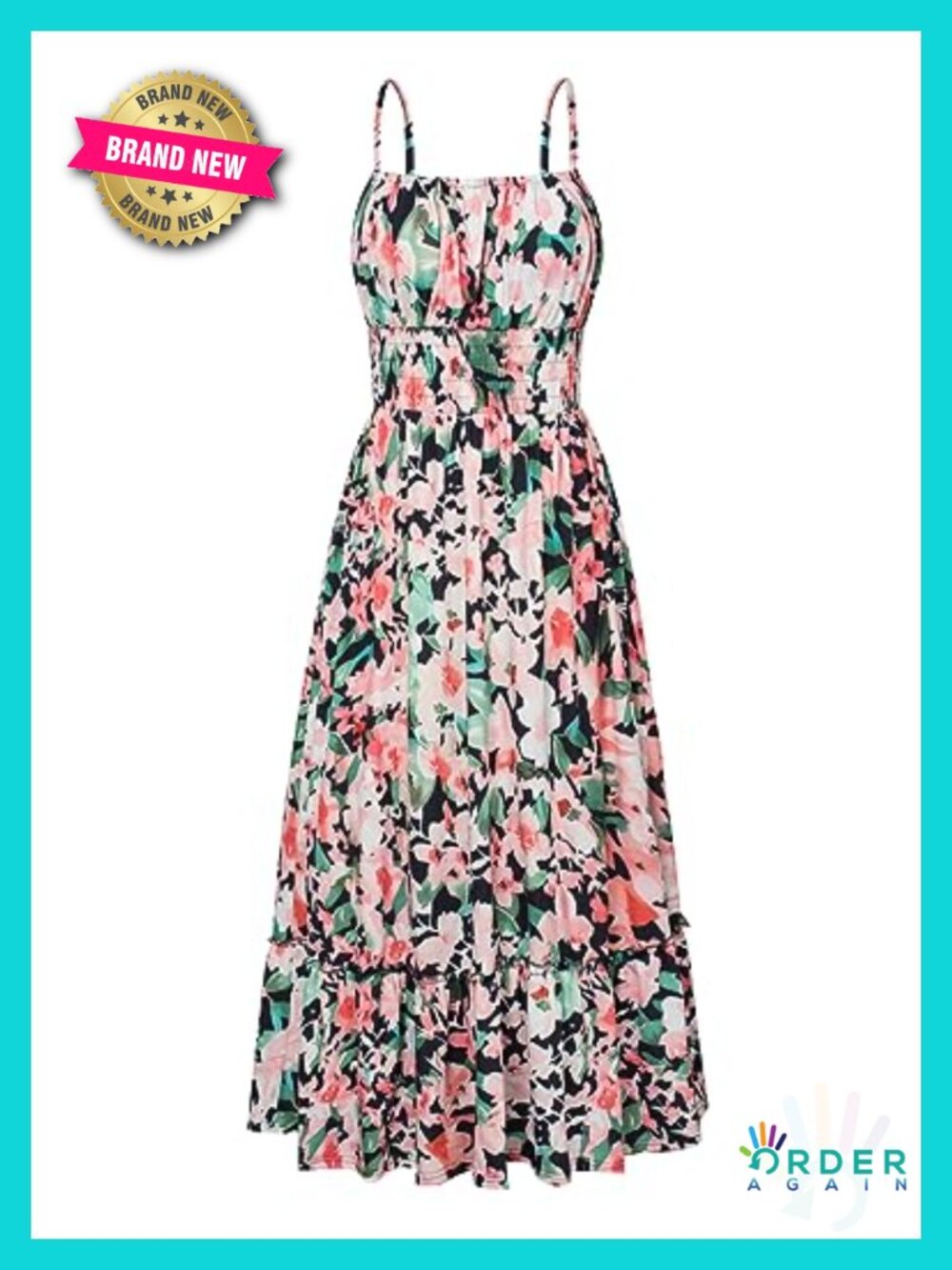 Women's Boho Maxi Sundress Smocked Waist Side Pockets Adjustable Straps